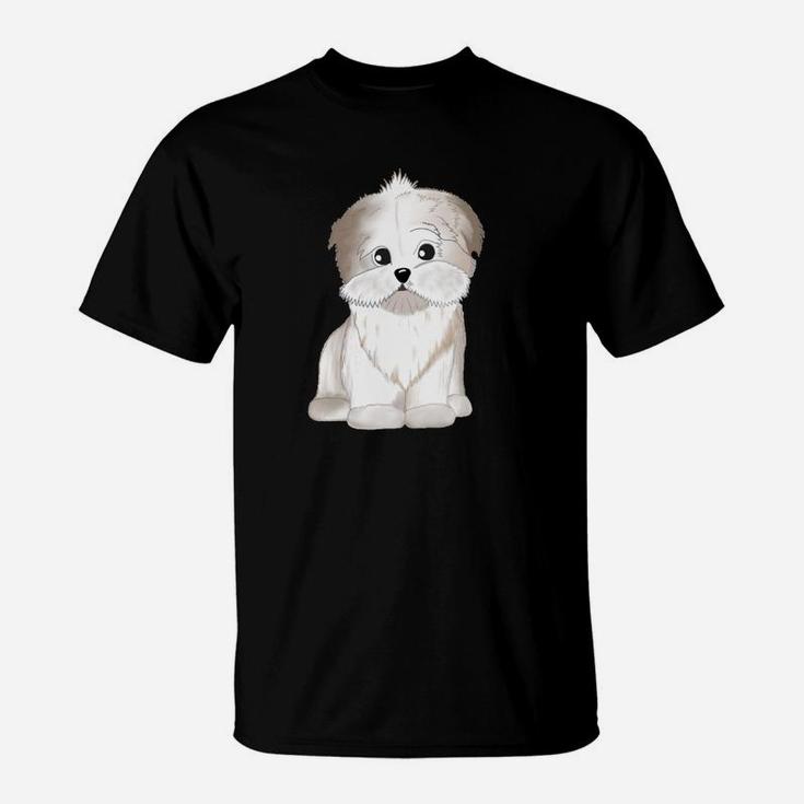 Süßes Shih Tzu Cartoon T-Shirt Unisex in Schwarz, Hunde-Design Tee