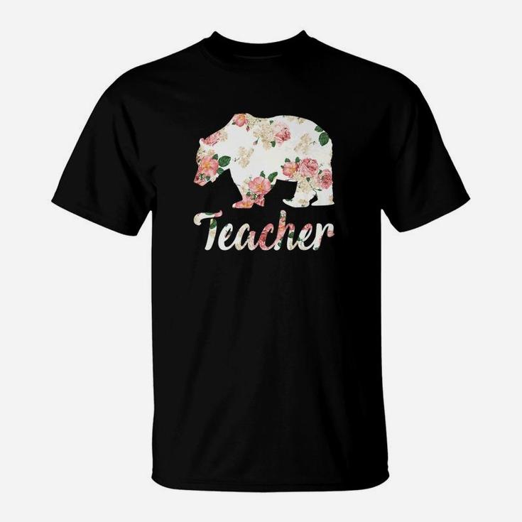 Teacher Bear Floral Family Christmas Matching Gift T-Shirt