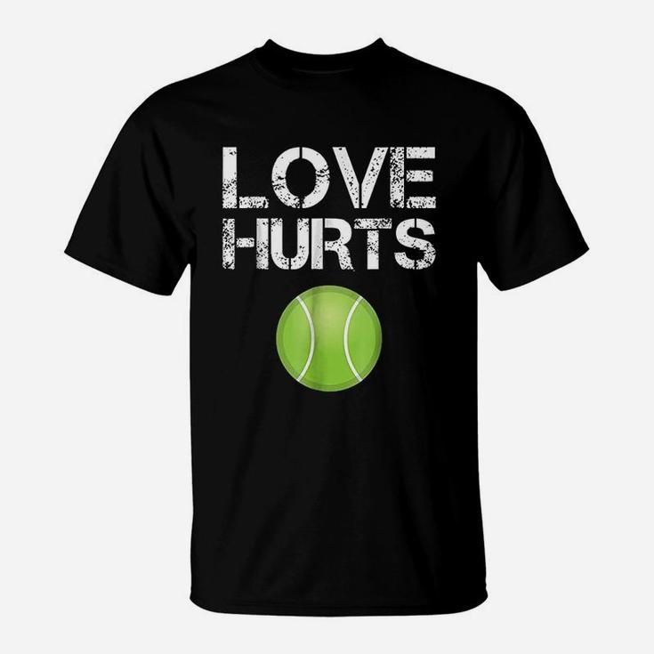 Tennis Player Gifts Love Hurts Funny Tennis Ball T-Shirt