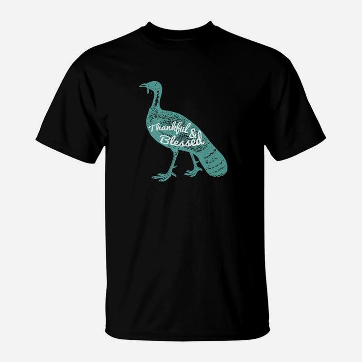 Thankful And Blessed Vintage Turkey Thanksgiving T-Shirt