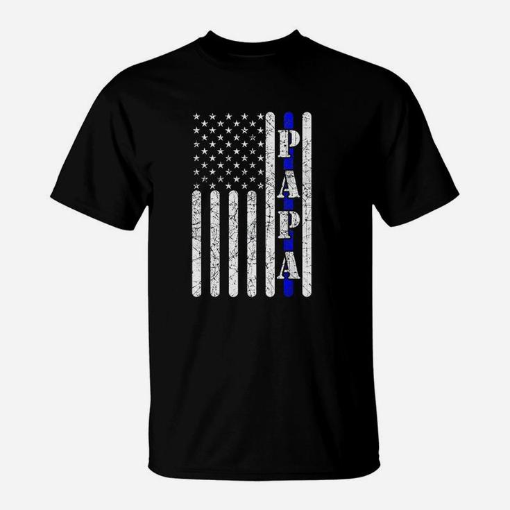 Thin Blue Line Papa Vintage Police American Flag Grandpa T-Shirt