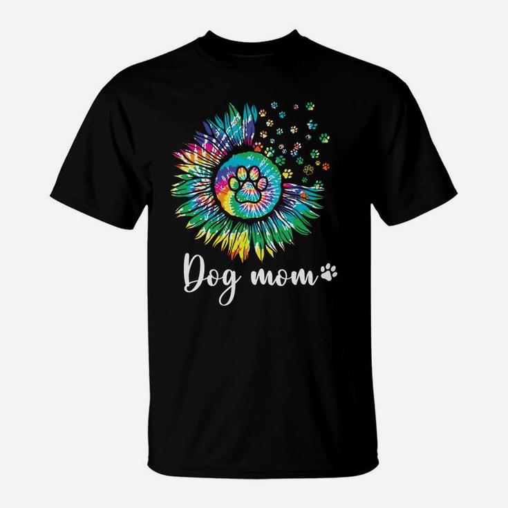 Tie Dye Dog Mom Paw Prints Hippie Sunflower Peace Dog Lovers T-Shirt