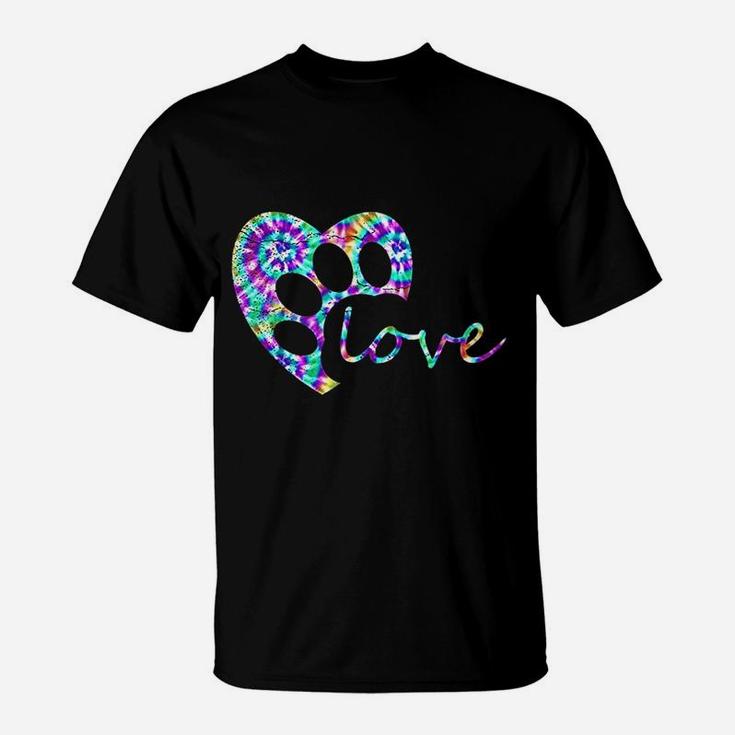 Tie Dye Love Dog Paw Print Animal Paw Dog Lover T-Shirt