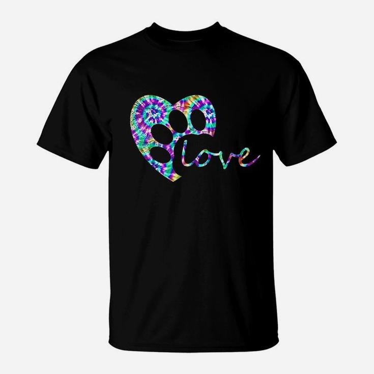 Tie Dye Love Dog Paw Print Animal T-Shirt