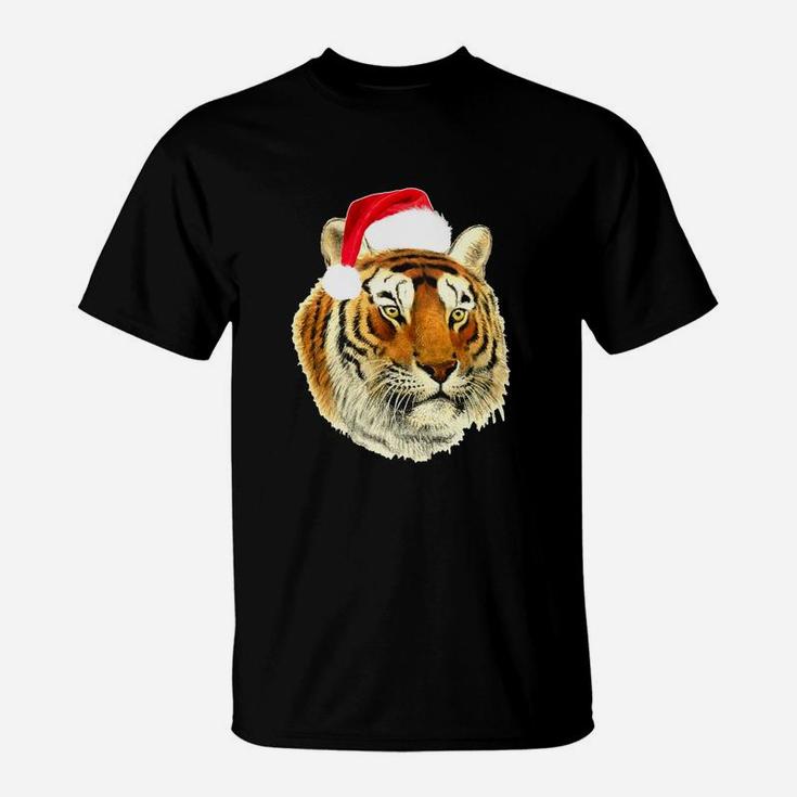 Tiger With Santa Hat Funny Christmas T-shirt T-Shirt