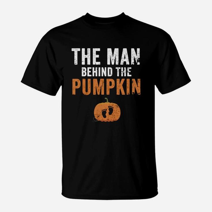 Top Mens Expecting The Man Behind The Pumpkin Halloween New Dad Shirt T-Shirt