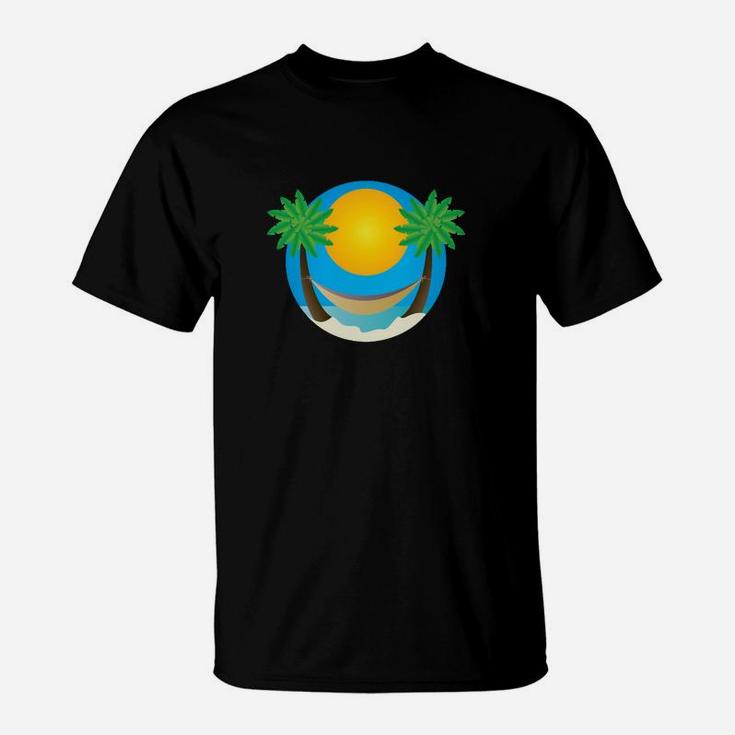 Tropisches Sonnenuntergang Palmen Herren T-Shirt, Sommer Strand Design