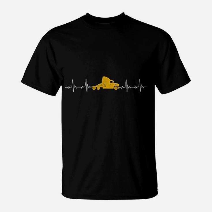 Truck Driver Heartbeat Trucking Funny Gift For Truckers T-Shirt