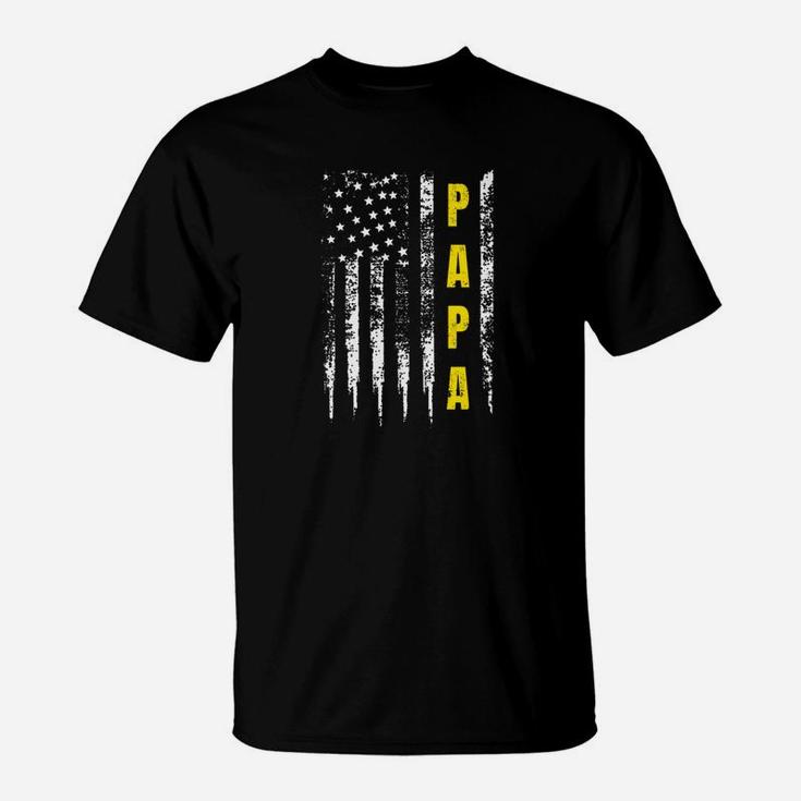 Truck Driver Yellow Line Papa Us Flag Distressed T-Shirt
