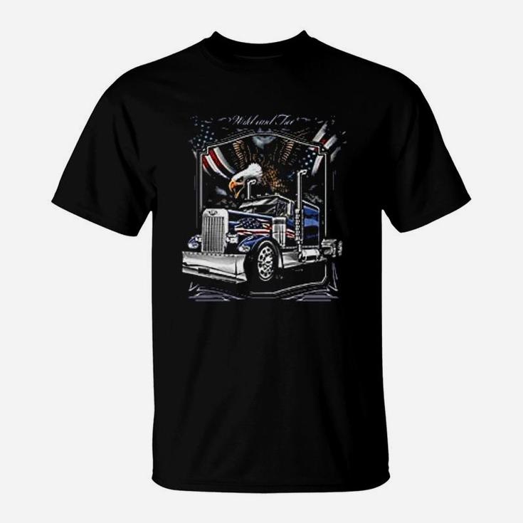 Trucker Wild And Free Eagle Military T-Shirt