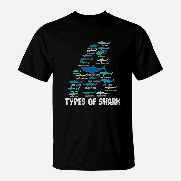 Types Of Shark Megalodon Great White Nurse Shark T-Shirt