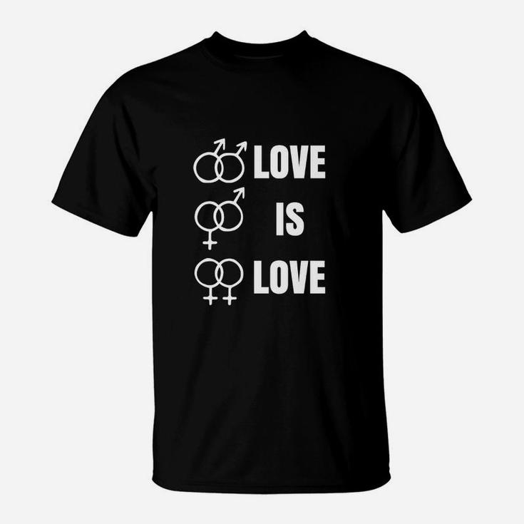 Unisex 'Love is Love' T-Shirt mit Geschlechtssymbolen in Schwarz
