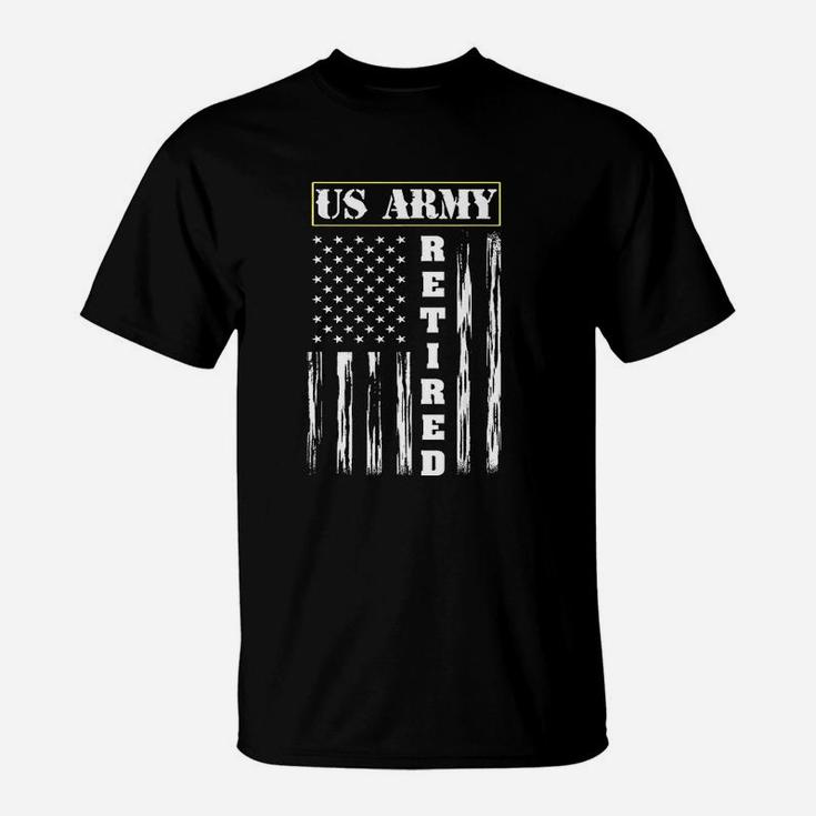 Us Army Retired Distressed American Flag T-Shirt