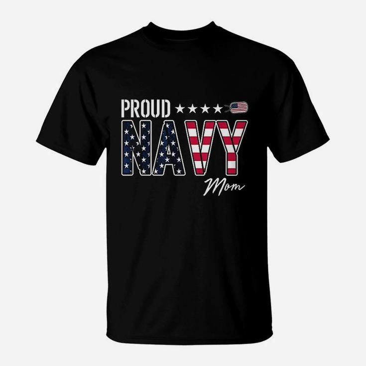 Us Flag Proud Navy Mom Veteran Mom Mothers Day T-Shirt