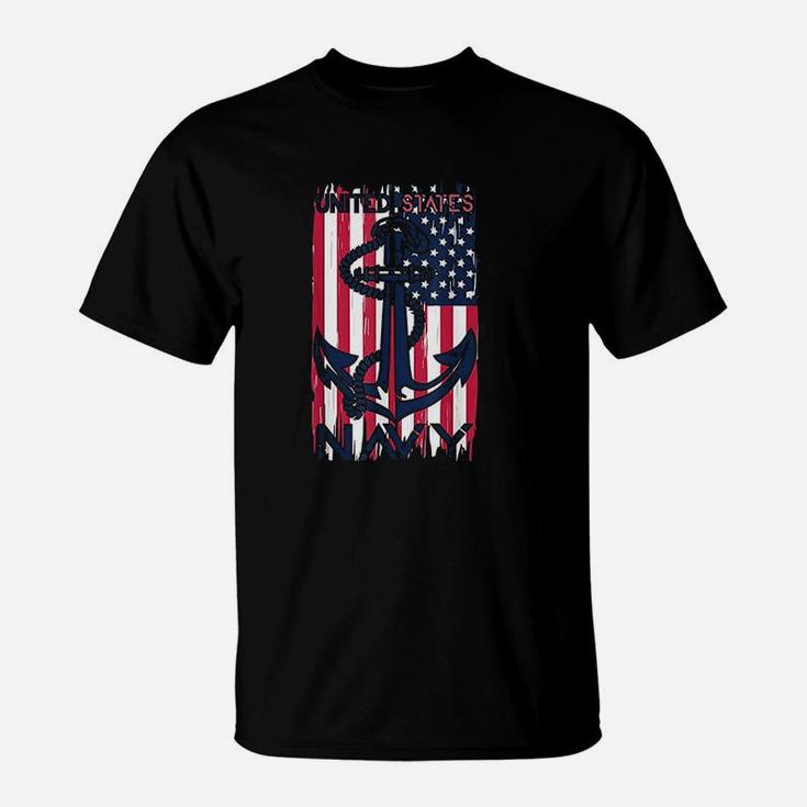 Us Navy Flag With Anchor For Navy Veterans And Soldiers T-Shirt