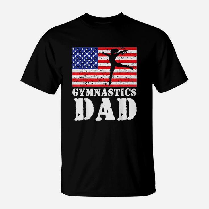 Usa American Distressed Flag Gymnastics Dad T-Shirt
