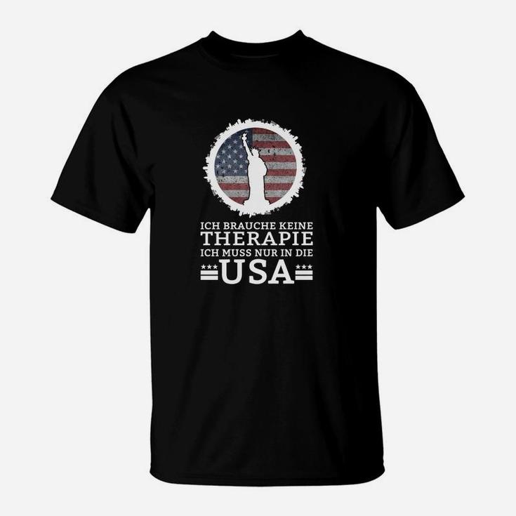 USA Flagge Therapie Schwarzes T-Shirt mit Spruch für Reiseliebhaber