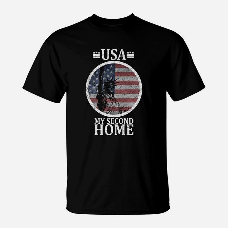 USA-Themen-T-Shirt im Vintage-Look, My Second Home mit Amerikanischer Flagge