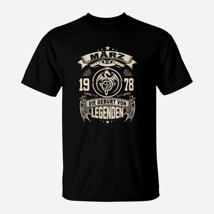 Vintage 1978 Geburtsjahr Legenden T-Shirt, März Edition Retro-Look