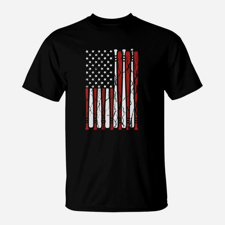 Vintage American Flag Baseball Men Boys Dad 4th July Shirt T-Shirt