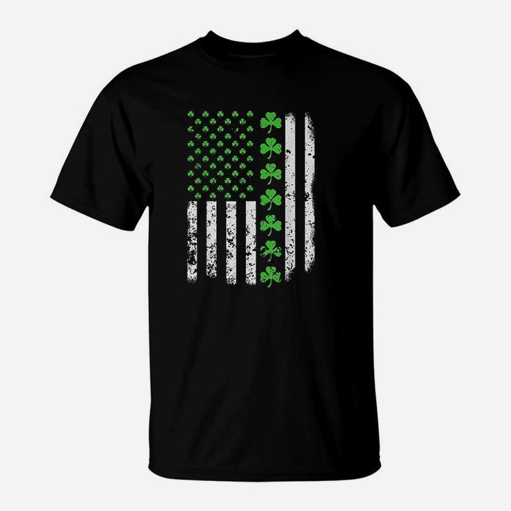 Vintage American Usa Flag Shamrock Green Clover T-Shirt