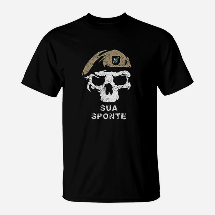 Vintage Army Ranger Regiment Sua Sponte Skull Tan Beret T-Shirt