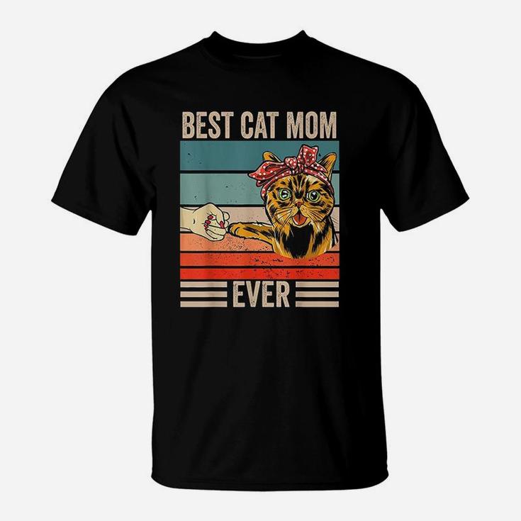Vintage Best Cat Mom Ever Bump Fist Mothers Day Gifts T-Shirt