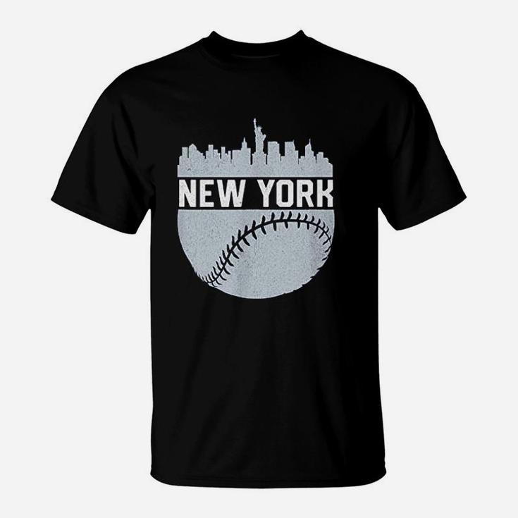 Vintage Downtown New York City Skyline Baseball T-Shirt