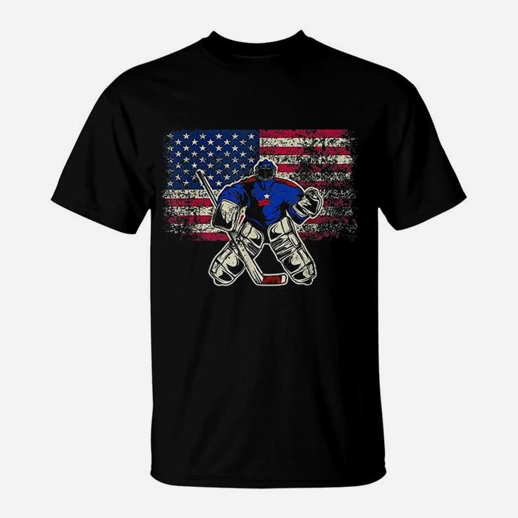 Vintage Ice Hockey Goalie Usa Flag Gift For Goalie T-Shirt