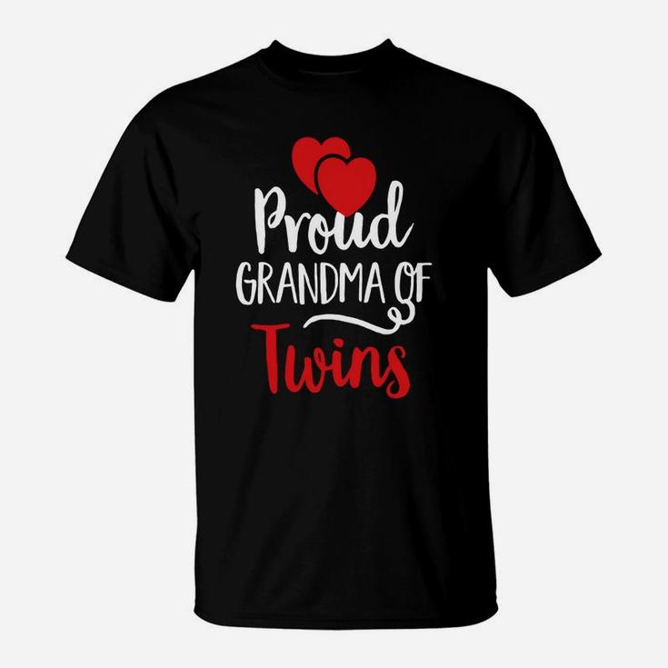 Vintage Red Hearts Love Proud Grandma Of Twins T-Shirt