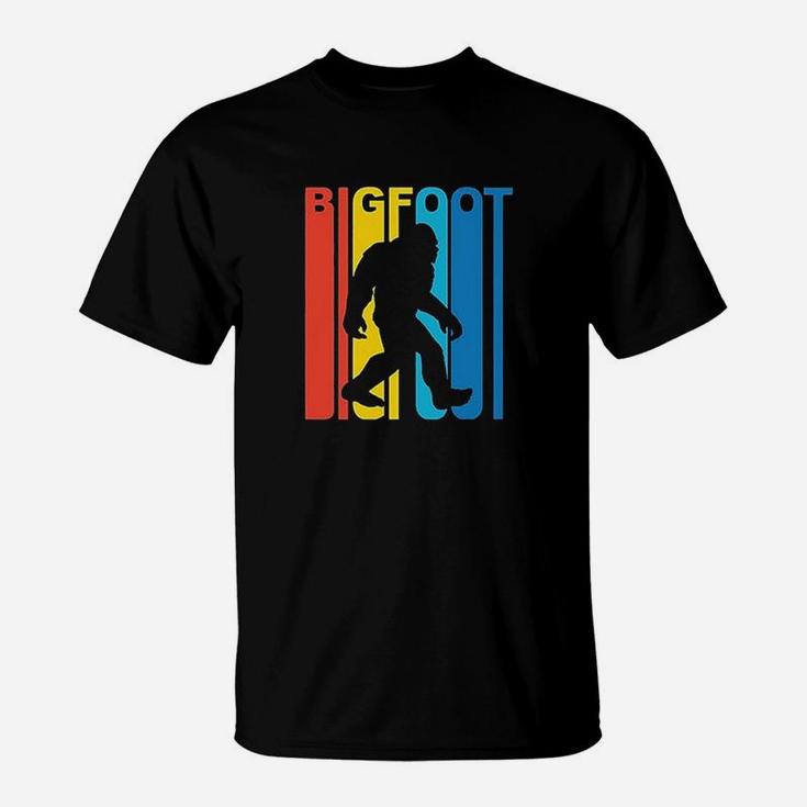 Vintage Retro 1970s Style Rainbow Bigfoot Silhouette T-Shirt