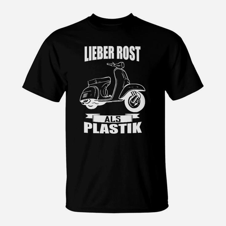 Vintage Scooter Fan T-Shirt, Lieber Rost als Plastik, Schwarz