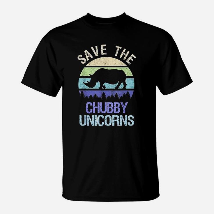 Vintage Sunset Save The Chubby Unicorns Fat Rhino Gift T-Shirt