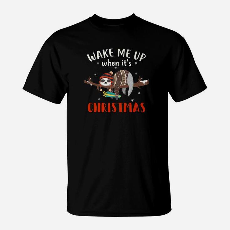 Wake Me Up When Its Christmas Funny Sloth Christmas T-Shirt