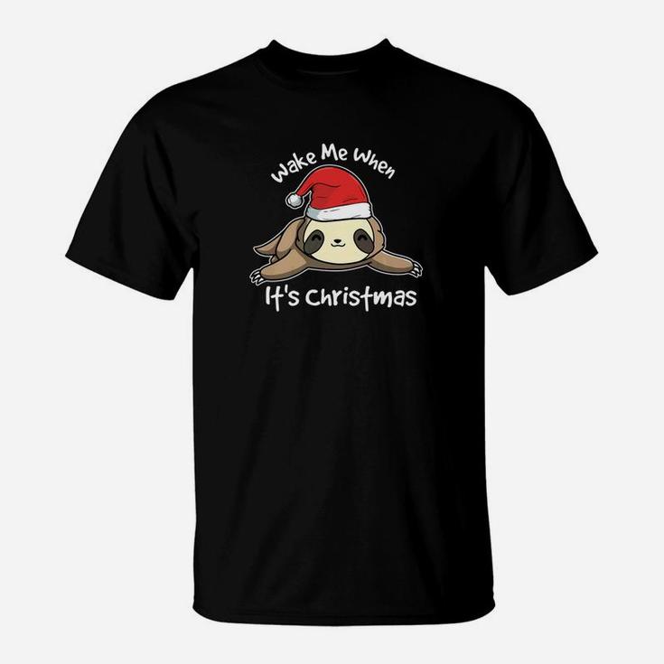 Wake Me Up When Its Christmas Sloth Candy Cane T-Shirt