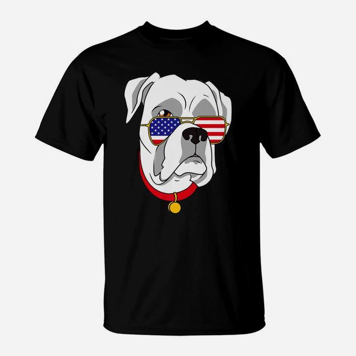 White Boxer Dog Patriotic 4th Of July Women Men T-Shirt