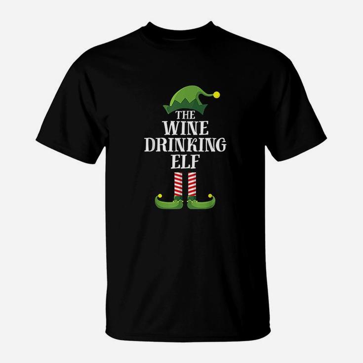 Wine Drinking Elf Matching Family Group Christmas T-Shirt