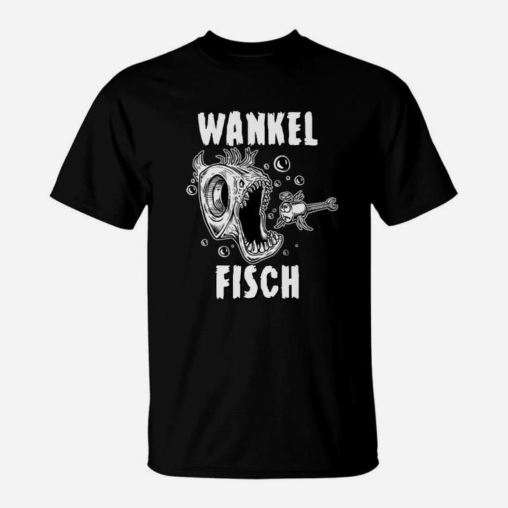 Witziges Wankelmotor Fisch T-Shirt in Schwarz, Lustiges Auto Design Tee