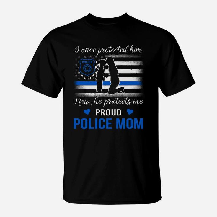 Womens Proud Police Mom Thin Blue Line American Flag Shirts T-Shirt