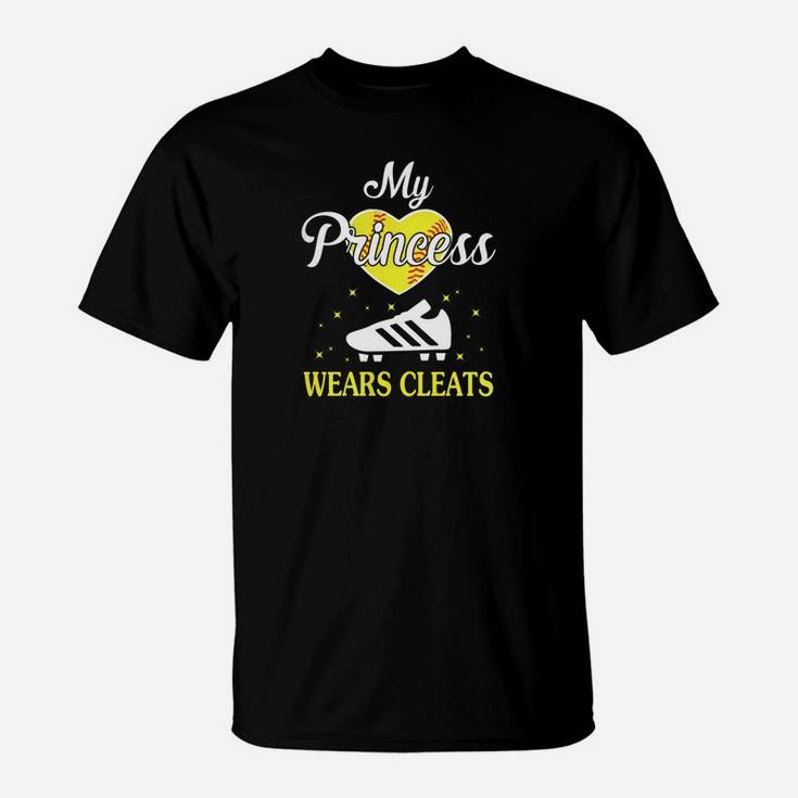 Womens Softball Mom My Princess Wears Cleats Softball Mom Gift T-Shirt