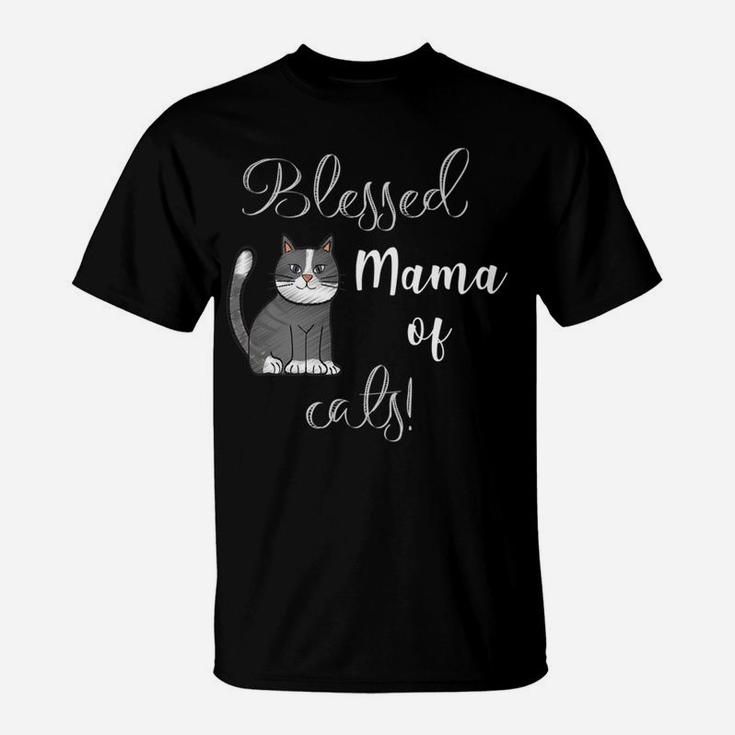 Womens Womens Blessed Mama Of Cats Cute Funny T-Shirt