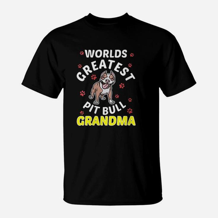 Worlds Greatest Pitbull Grandma Love My Dog Paw Gifts T-Shirt