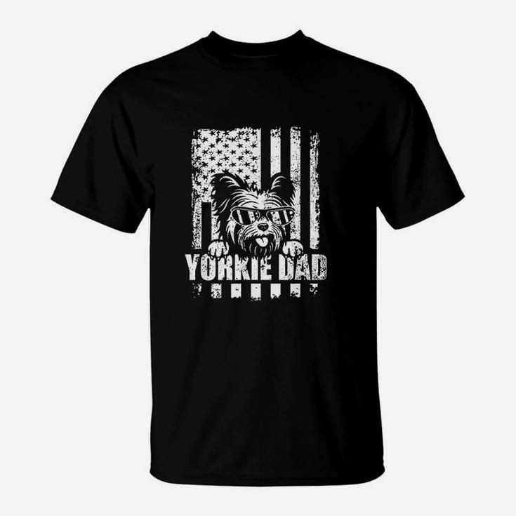 Yorkie Dad Cool Vintage Retro Proud American Flag T-Shirt