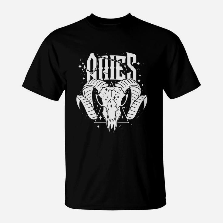 Zodiac Signs Aries Skull Constellation Fire T-Shirt