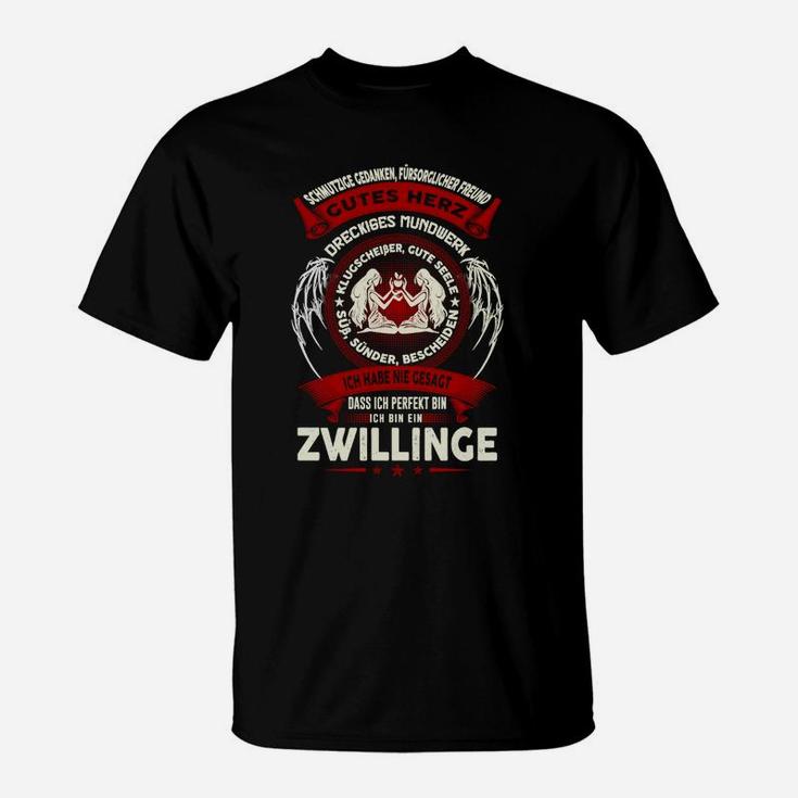 Zwillings-Geburtstags T-Shirt, Schwarz mit Sternzeichen Design