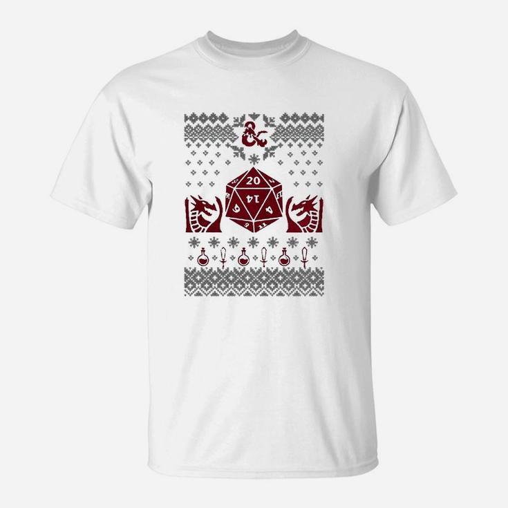 20 Sided Dice D20 Ugly Christmas Sweater T-Shirt