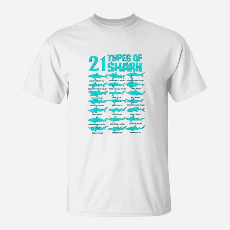 21 Types Of Shark Marine Biology T-Shirt