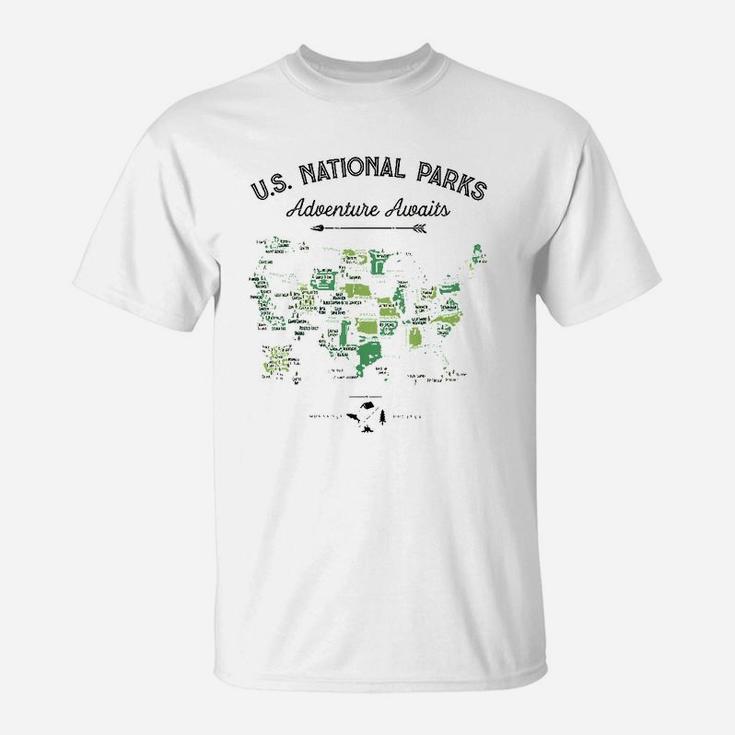 62 National Parks Map Gifts Us Park Vintage Camping Hiking T-Shirt
