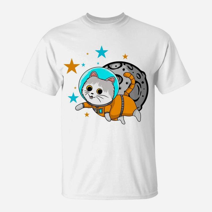 A Cute Cat Astronaut Flying In Space Cartoon Gift T-Shirt