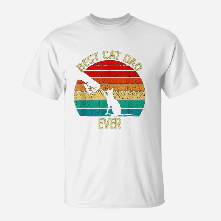 Best Cat Dad Ever Retro Vintage Paw Fist Bump Funny T-Shirt